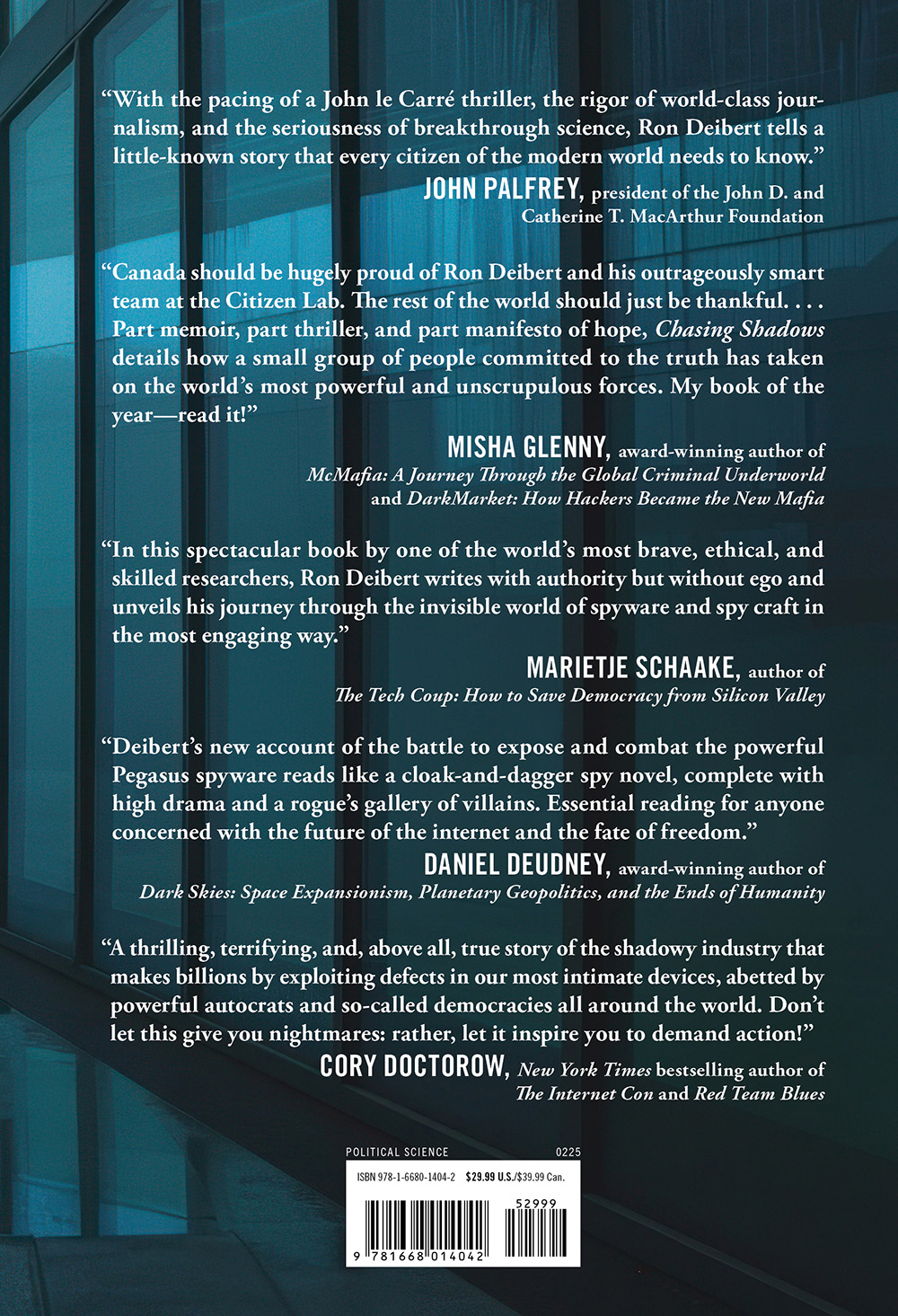 Back cover of the book Chasing Shadows